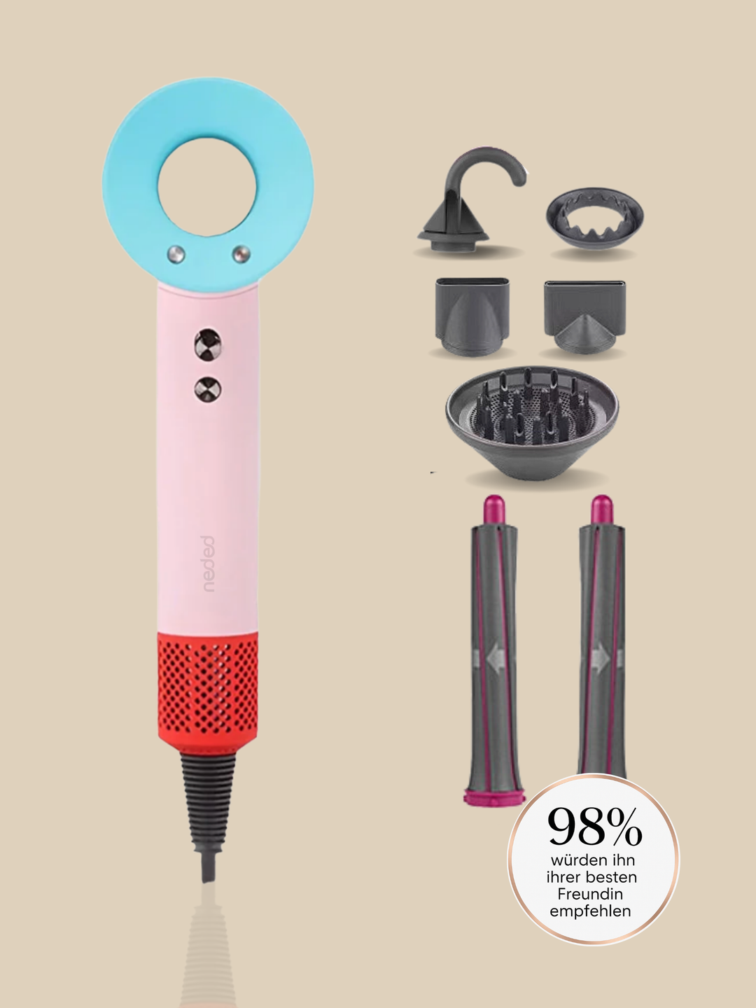Neded Magnetic Pro Haartrockner - mit verschiedenen Aufsätzen