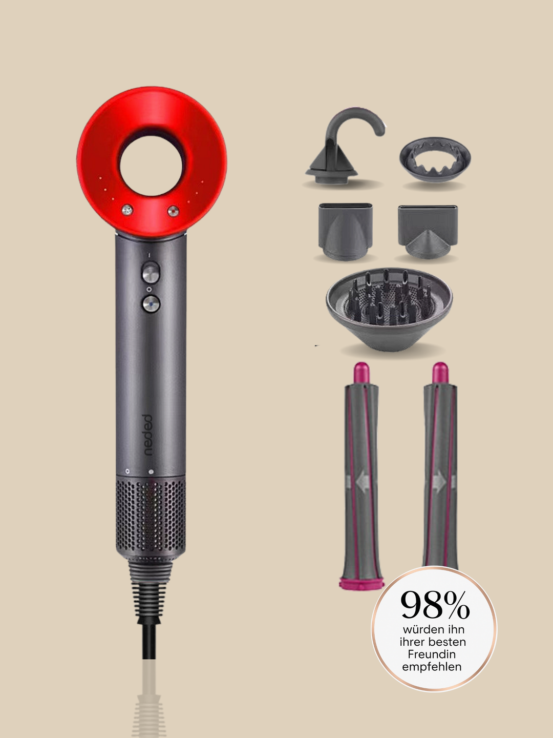Neded Magnetic Pro Haartrockner - mit verschiedenen Aufsätzen
