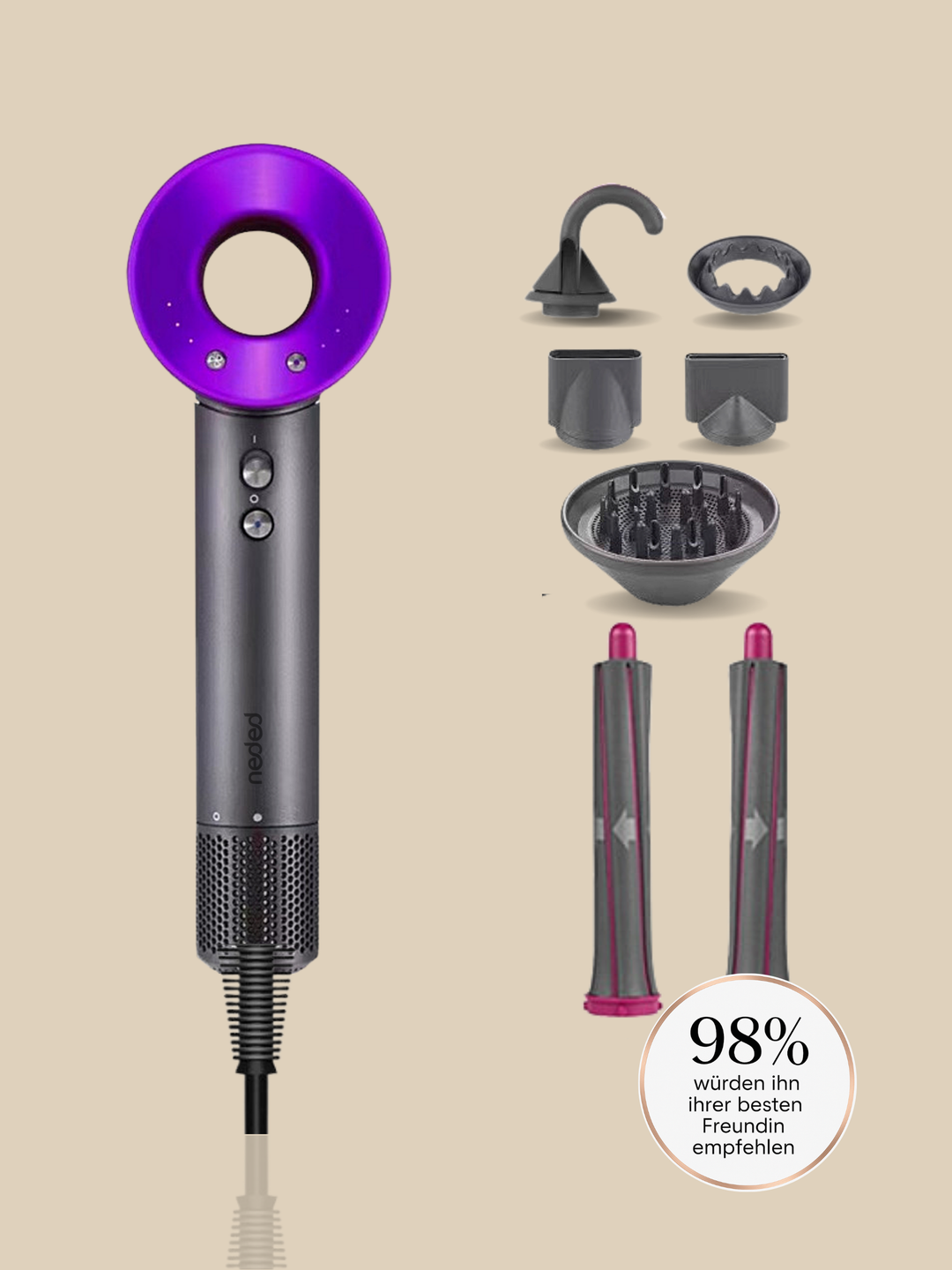 Neded Magnetic Pro Haartrockner - mit verschiedenen Aufsätzen