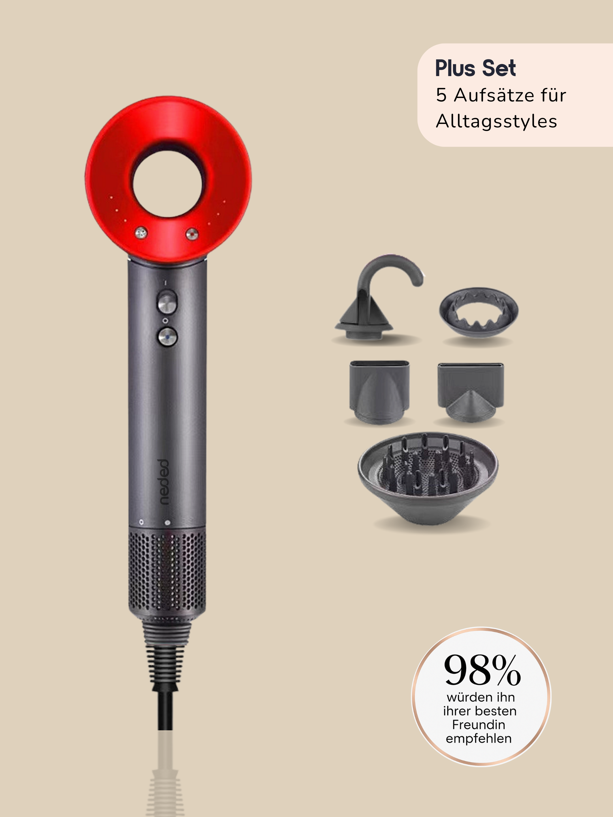 Neded Magnetic Pro Haartrockner - mit verschiedenen Aufsätzen